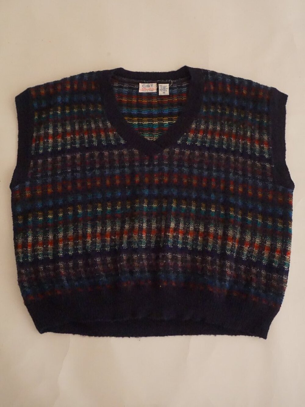 Vintage C.S.T. Studio Navy Multicolor Plaid Made In Italy V Neck Sweater Vest 48